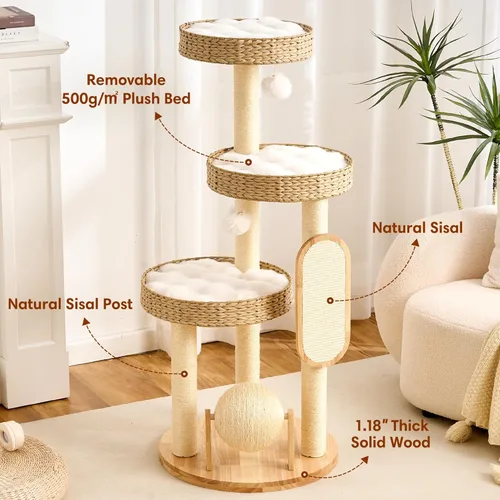 Miniatura 3 de HITTITE Moderna torre de árbol para gatos con poste rascador, torres para gatos de 47 pulgadas de alto con bola rascadora y almohadilla, árbol