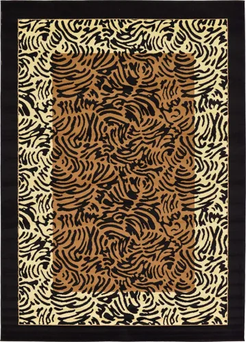 Miniatura 12 de Unique Loom Wildlife Collection - Alfombra de área inspirada en animales con diseño de bordes de tigre, 6' 0" x 6' 0", marrón claro/negro