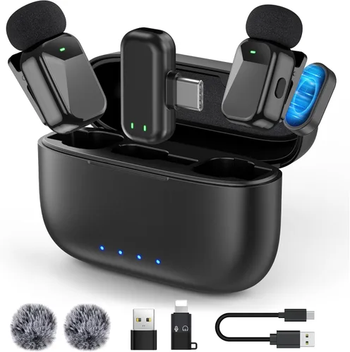 Miniatura 11 de Micrófono de solapa inalámbrico USB C Mini para iPhone 15 16, dispositivos iOS y Android, micrófono de solapa con reducción de ruido para grabación