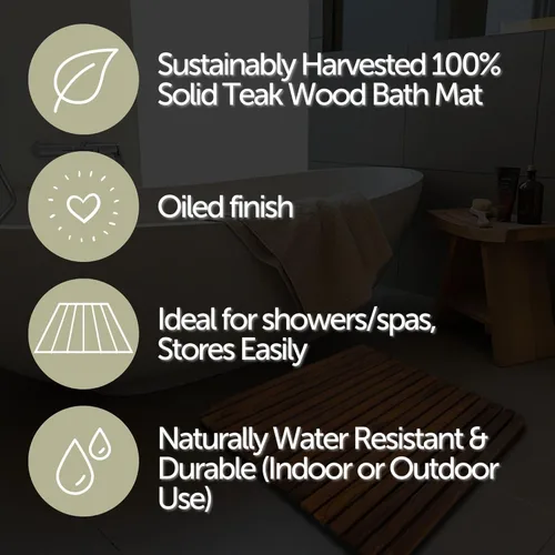 Miniatura 4 de Nordic Style - Tapete de ducha y baño de teca prémium para uso en interiores y exteriores, plataforma de madera antideslizante para spa, sauna