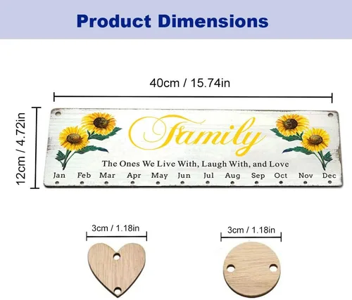 Miniatura 6 de Regalos de cumpleaños de Navidad para mamá de parte de hija e hijo, tablero de calendario de recordatorio de cumpleaños familiar de madera, placa