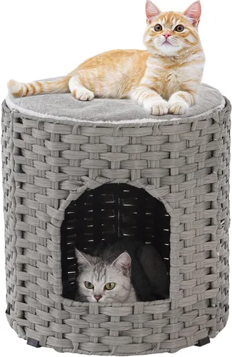 Miniatura 15 de SETVSON Camas para gatos para interiores, casa de gatitos, cubo de ratán tejido a mano, cueva para gatos, casas grandes para gatos, una alfombrilla