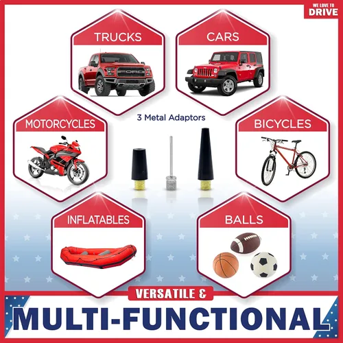 Miniatura 6 de Compresor de aire portátil para inflador de neumáticos, bomba de aire de 12 V CC para neumáticos de automóvil, bomba de aire eléctrica de 150 PSI