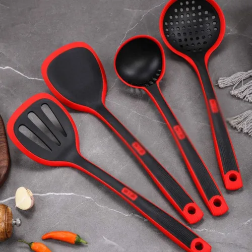 Miniatura 7 de Juego de utensilios de cocina, juego de utensilios de cocina de silicona, espátula, pala, cuchara, colador, utensilios de cocina, negro, rojo