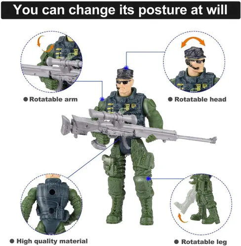 Miniatura 2 de Figura de acción de soldado para hombres del ejército con accesorios de armas, figura del equipo SWAT, juego militar, ideal para Navidad