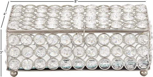 Miniatura 7 de Deco 79 Glam - Joyero rectangular de metal, 8 x 4 x 3 pulgadas, color plateado