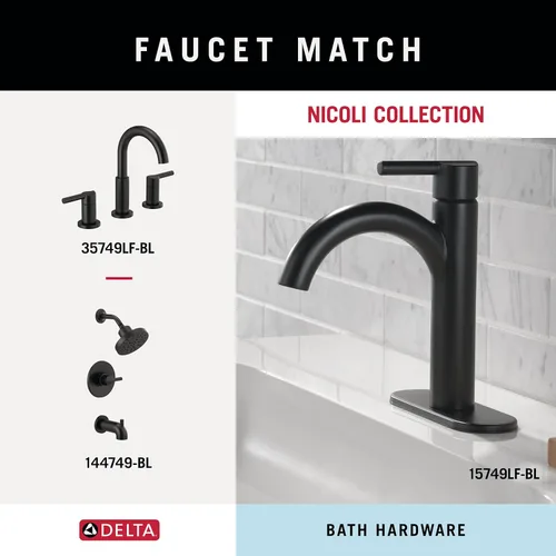 Miniatura 4 de Delta Nicoli - Juego de 4 toallas de baño negro mate de 18 pulgadas, soporte para papel higiénico, soporte para toallas de mano, gancho