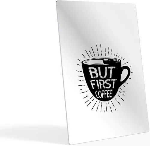 Miniatura 2 de HB Art Design But First Coffee - Taza con cita en blanco y negro con impresión de metal, arte de pared, decoración de cafetería, decoración de pared