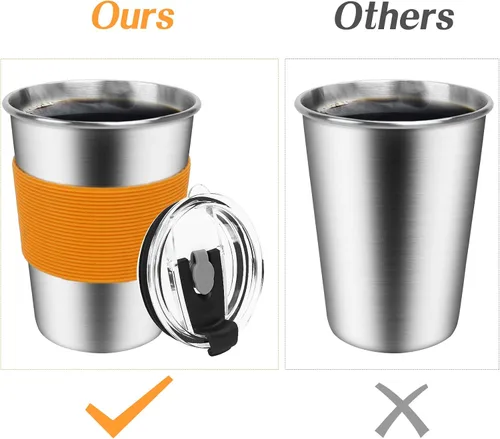 Miniatura 4 de ShineMe Vasos de acero inoxidable para niños, vasos de metal con tapas, pajitas y mangas de acero inoxidable, vaso de agua reutilizable de 12 onzas