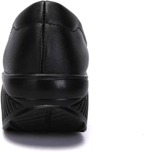 Miniatura 6 de Mocasines de cuña para mujer, cómodos zapatos de suela gruesa con amortiguación de aire, plataforma antideslizante, zapatos de enfermería de cuero