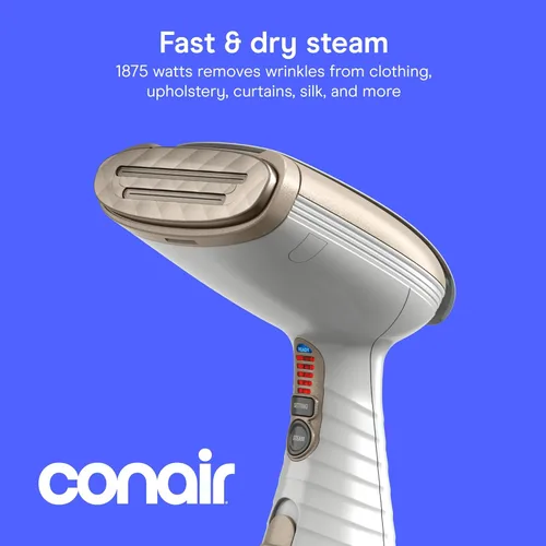 Miniatura 2 de Conair Vaporizador de ropa de mano para ropa, vaporizador de tela Turbo ExtremeSteam 1875W, diseño portátil de mano, vapor penetrante fuerte, Blanco