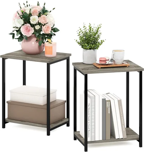 Miniatura 26 de Furinno SIMPLISTIC - Juego de 2 mesas auxiliares, mesa de 2 niveles, mesita de noche, mesita, mesa de luz, fácil montaje, para sala de estar, Roble