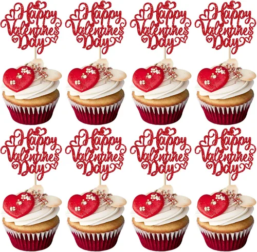 Miniatura 24 de Paquete de 24 adornos para cupcakes con purpurina en forma de corazón con temática de amor dulce, decoración de pasteles para el día de San