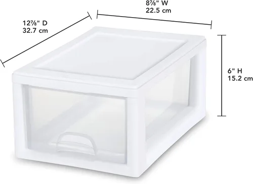 Miniatura 3 de Sterilite 20518006 - Cajón apilable de 6 cuartos de galón/5.7 litros, marco blanco con cajón transparente, (paquete de 6)