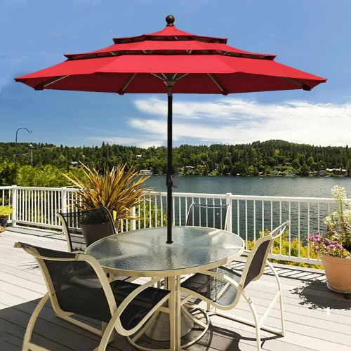 Miniatura 3 de EliteShade USA - sombrilla de 2,75 m, de 3 niveles, para patio, para mesa de exterior, con ventilación, Logo Rojo, sin decoloración durante 10 años
