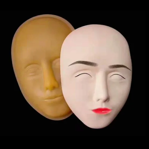 Miniatura 7 de 3 piezas 5D Facial Tattoo Skin Practice Head Silicone Fake Facial Training Skin con 1 base de soporte, delineador de ojos para cejas