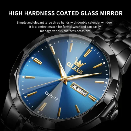 Miniatura 5 de OLEVS Watch for Men Diamond Business Dress Analog Quartz Stainless Steel Waterproof Luminous Date Two Tone Luxury Casual Wrist Watch Blue
