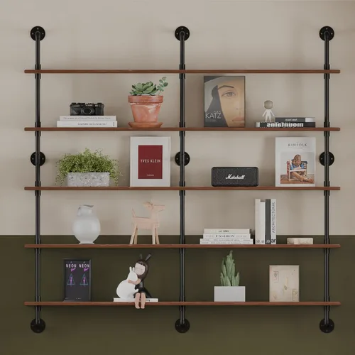 Miniatura 46 de HDDFER - Estantería industrial para tuberías rústicas en blanco, estantes de pared de tubería industrial con tablas de madera, estantes flotantes