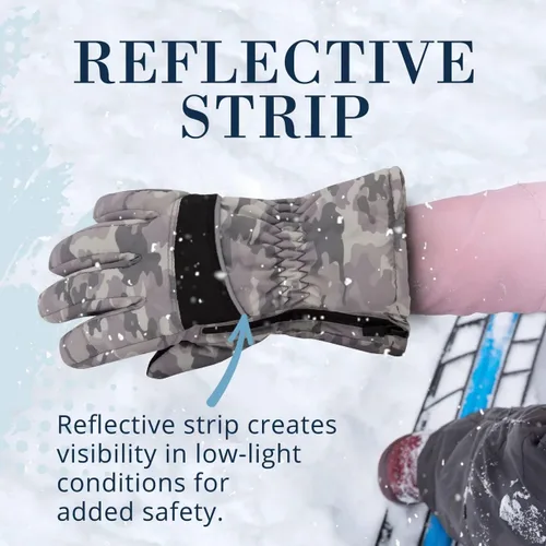 Miniatura 7 de ANDY & EVAN Guantes de nieve impermeables para niños, guantes de invierno, cremalleras laterales, pantalla táctil, esquí, snowboard, trineo