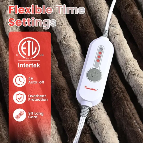 Miniatura 3 de Sunable Manta Eléctrica con Calefacción - Manta de Calefacción Suave y Cómoda Lavable a Máquina con 4 Configuraciones de Calor 50×60 pulgadas