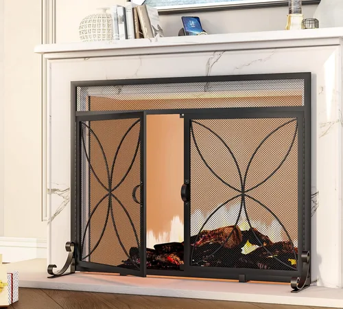 Miniatura 7 de Fire Beauty Pantalla de chimenea con puertas magnéticas, pantalla de metal grande para el hogar, protector de chispas, incendios de horno de metal