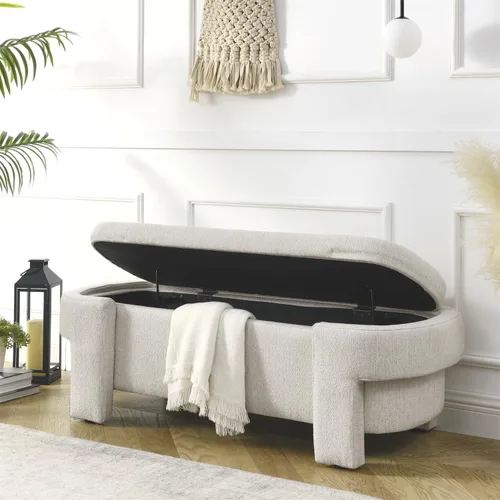 Miniatura 6 de LKTART Banco otomano tapizado de tela de lino con gran espacio de almacenamiento, banco de almacenamiento para sala de estar, entrada, color beige