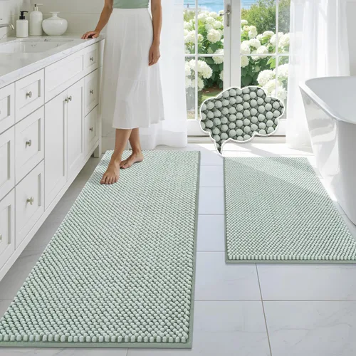 Miniatura 34 de BSICPRO Juego de alfombras de baño 2 piezas - Tapetes de baño de chenilla antideslizantes - Gruesa y suave alfombra absorbente de salvia para baño