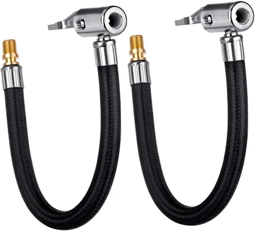 LUMITECO 2 portabrocas de aire de bloqueo con manguera de aire y válvula de neumático estándar de rosca fina, adaptador de manguera de inflador de