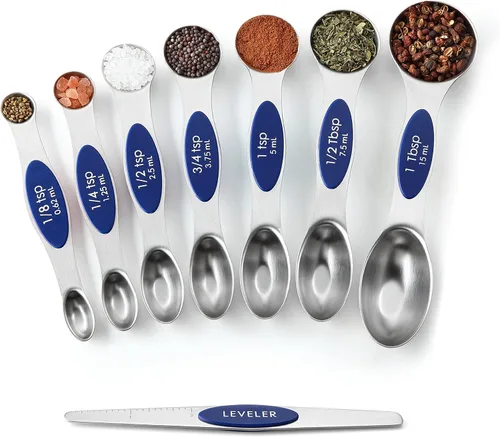 Miniatura 9 de Spring Chef Juego de 8 cucharas medidoras magnéticas de acero inoxidable con nivelador, cucharadita resistente y cucharada medidora con imanes N45