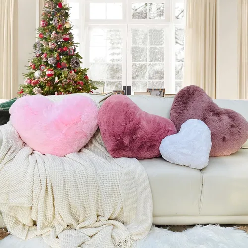 Miniatura 8 de YRXRUS Almohada de corazón, almohadas de corazón rosa polvoriento, regalos de almohada de amor, almohadas grandes en forma de corazón de 14 x 17