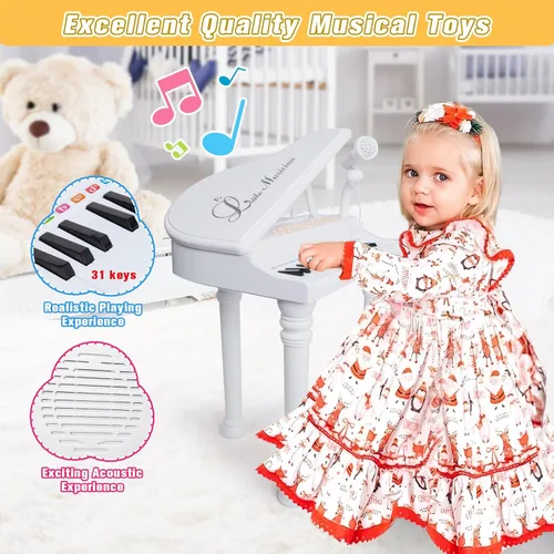 Miniatura 5 de Love&Mini - Teclado/piano electrónico de juguete con 31 teclas como regalo de cumpleaños para niñas bebés de 3 años de edad, con micrófono, taburete