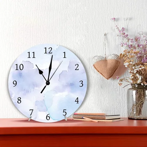 Miniatura 3 de Reloj de pared de acuarela de color morado y gris con lunares y formas, reloj de pared de PVC, funciona con pilas, silencioso, sin tictac, 12