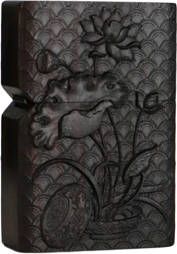 Miniatura 31 de Carcasa exterior tallada en madera negra de ébano natural para kit de inserción Zippo (Kwan Yin Goddess Dragon Phoenix)
