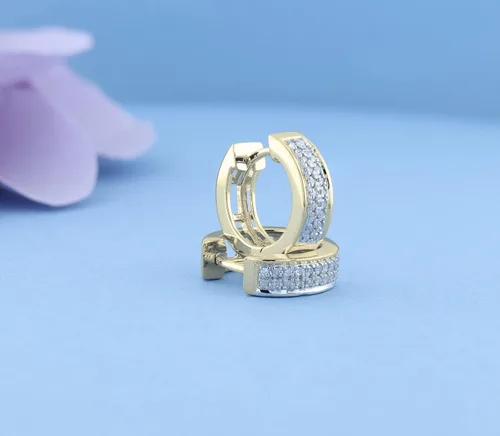 Miniatura 4 de Dazzlingrock Collection Round Diamond Double Row Unisex Hoop Earrings in Gold