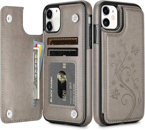 Miniatura 9 de HianDier Funda tipo cartera para iPhone 11 de 6.1 pulgadas, funda protectora delgada con ranura para tarjeta de crédito, funda con cierre magnético