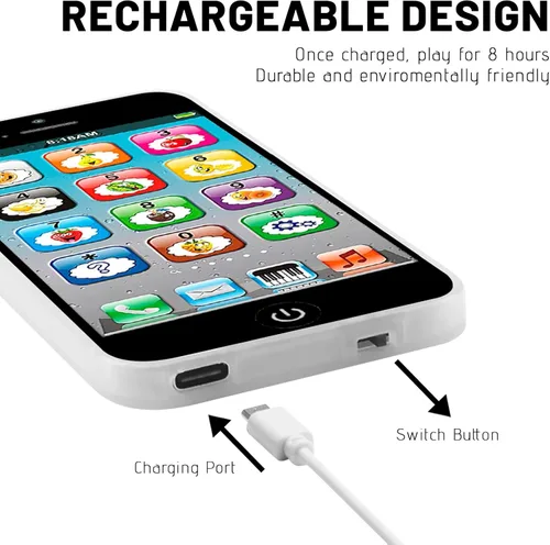 Miniatura 3 de Juguete de aprendizaje para jugar teléfono celular con 8 funciones y luces deslumbrantes, juguete interactivo para bebés, niños y niñas Negro