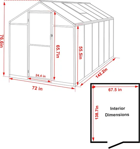 Miniatura 3 de VEIKOU Invernadero de 6 x 12 pies para exteriores, estructura de remache mejorada con 2 rejillas de ventilación, puerta con cerradura, policarbonato