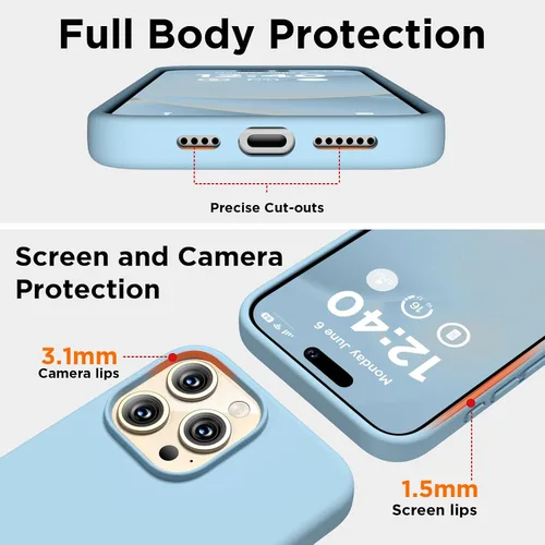Miniatura 3 de Funda compatible con iPhone 15 Pro, funda de silicona líquida, funda protectora de cuerpo completo a prueba de golpes, funda delgada para teléfono