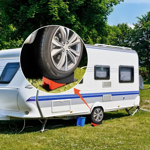 Miniatura 9 de RELIANCER Kit de nivelador de autocaravana RV - 2 niveladores curvos, 2 calcetas de rueda, bloques de nivelación de caravana con 2 alfombrillas