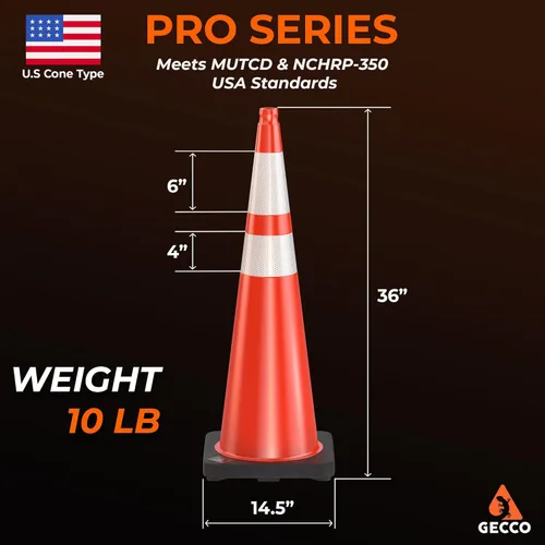 Miniatura 2 de GECCO ™ Paquete de 8 conos de tráfico naranjas pesados de 36 pulgadas y 10 libras Conos de seguridad grandes, conos naranjas, conos