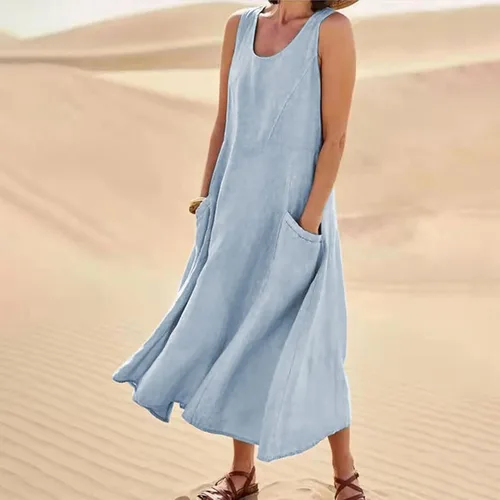 Miniatura 6 de Summer Dresses for Women 2024 Maxi Black Printed Sundresses Flower Girl Beach Plus Size Linen Dress for Women Summer