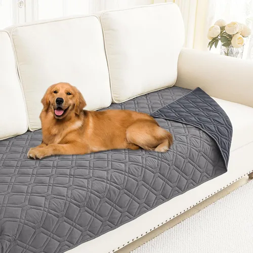 Miniatura 48 de Smiry Funda impermeable para cama de mascota, suave y lavable, para muebles, cama, sofá, reversible, a cuadros (30 x 53 pulgadas, color beige/beige)