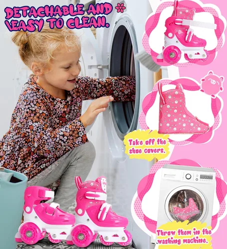 Miniatura 4 de Patines de ruedas ajustables para niños, niñas y señoras con ruedas que se iluminan con flash (edad 3-9), equilibrio de tres puntos, empaque de caja