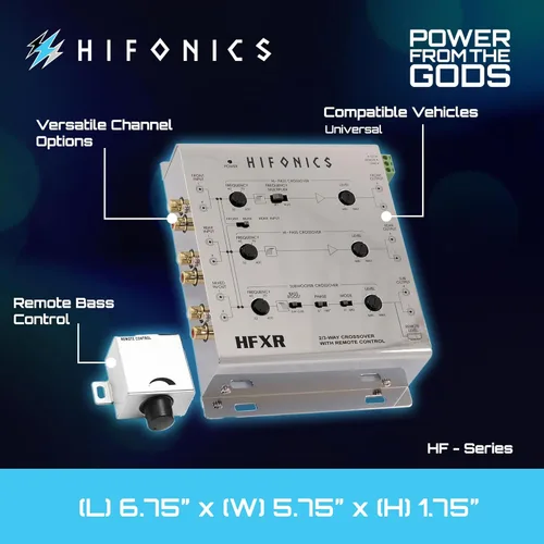 Miniatura 5 de Hifonics HFXR Crossover activo de 2 vías/3 vías, crossover de audio para automóvil con control remoto de graves