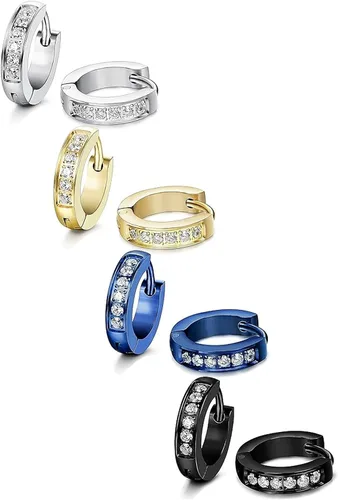 FIBO STEEL 13MM Stainless Steel Small Hoop Earrings for Men Women Huggie Earrings CZ Inlaid