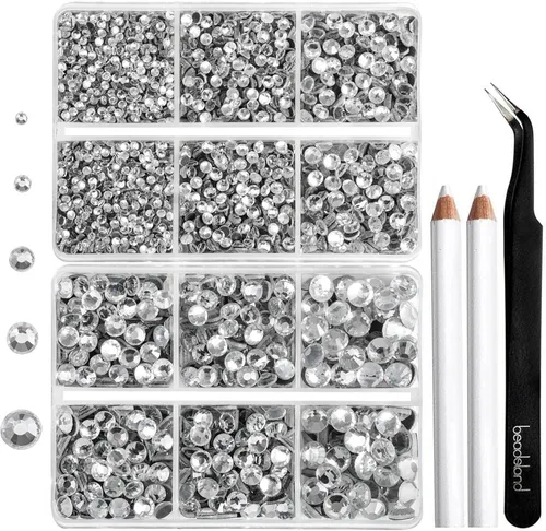 Miniatura 5 de 6736 piezas de diamantes de imitación Hotfix con parte trasera plana, diamantes de imitación rosa para manualidades y ropa, 5 tamaños mixtos, kit