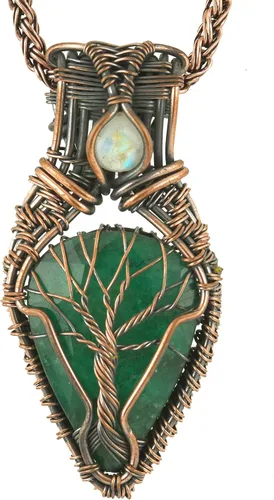 Miniatura 24 de Impresionante collar con colgante de árbol de la vida de cobre con piedras preciosas hechas a mano y cadena de 20 pulgadas, perfecto