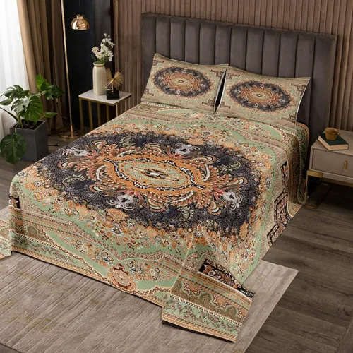 Miniatura 11 de Erosebridal Colcha King, Colcha Exótica Bohemia, Cobertor de Encaje Bohemio Tribal Floral Rojo Amarillo Azul Degradado Retro, Acolchado Egipcio