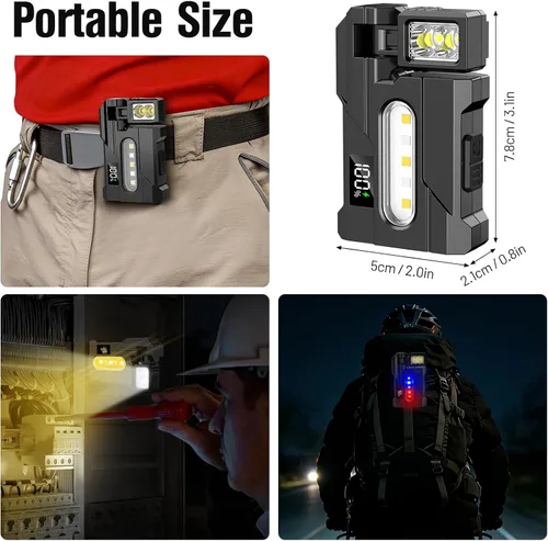 Miniatura 7 de Linterna EDC recargable de 500 lúmenes con cabezal de lámpara giratorio, mini luz portátil súper brillante, 3 modos de luz dual, linterna magnética