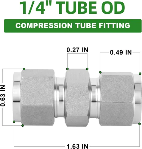 Miniatura 4 de TAISHER 2 conectores de montaje de tubo de compresión de acero inoxidable 304 (rosca plateada), tubo de 1/4" OD x 1/4" tubo OD recto adaptador